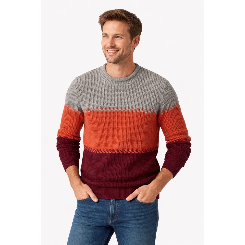 LL Bean Waffle Knit Roll Neck Sweater Mens M Organic Cotton Chunky Colorblock